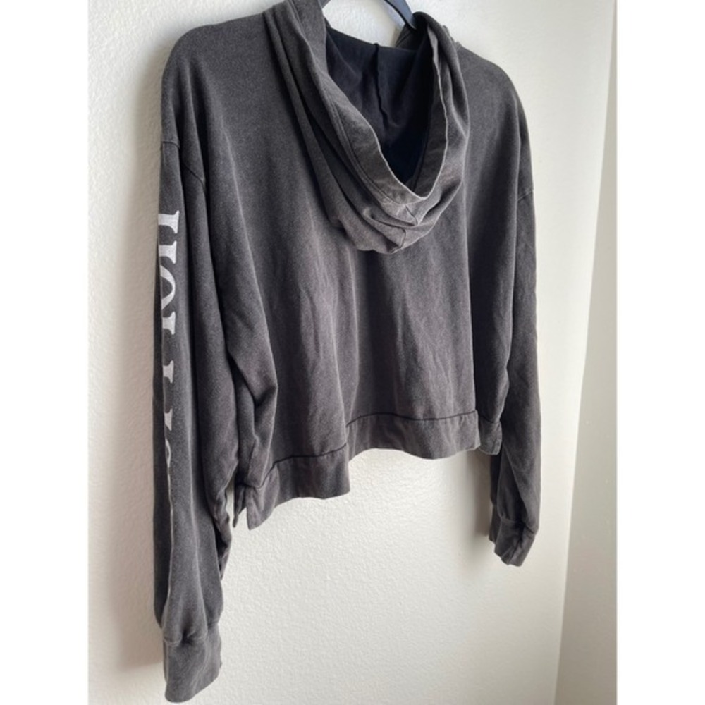 Hollister Womens Cropped Hoodie Gray Long Sleeve Logo Graphic Sweatshirt Large - Picture 8 of 16